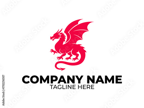 Red Dragon Silhouette Logo - Power, Mythology, Strength, Gaming, or Security Icon