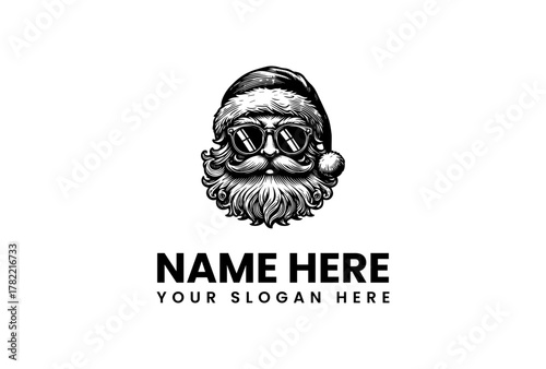 Santa Claus Logo Template with Sunglasses and Ornate Beard Design for Festive Brands