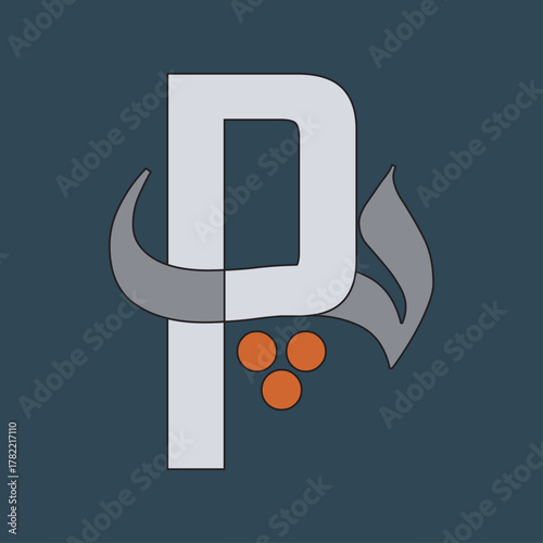 Modern letter P and Arabic letter Peh (پ) logo. Creative bilingual monogram design.