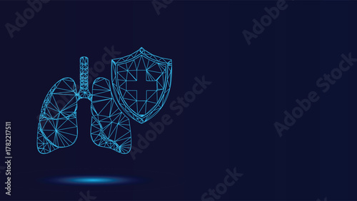 Lungs Protection Shield Vector Illustration - Low Poly Geometric Design for Respiratory Health Pulmonary Safety Medical Insurance and Healthcare Concepts on Dark Background