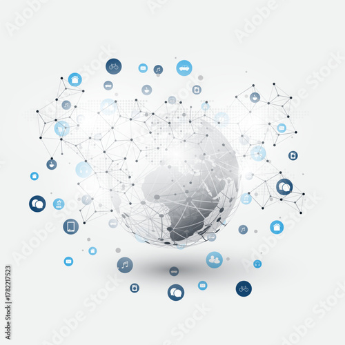 Internet of Things, Cloud Computing Design Concept with Icons - Digital All Around the World Network Connections, Technology Background