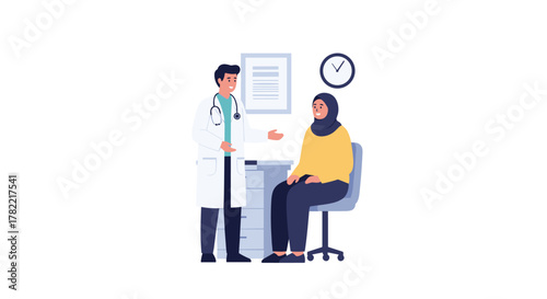 Caring doctor consulting with patient in modern healthcare clinic promoting well-being and trust