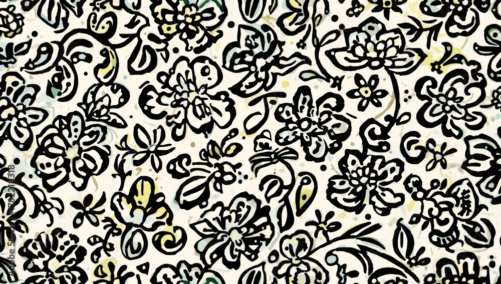 Fototapeta premium Continuous curly flower motif layout