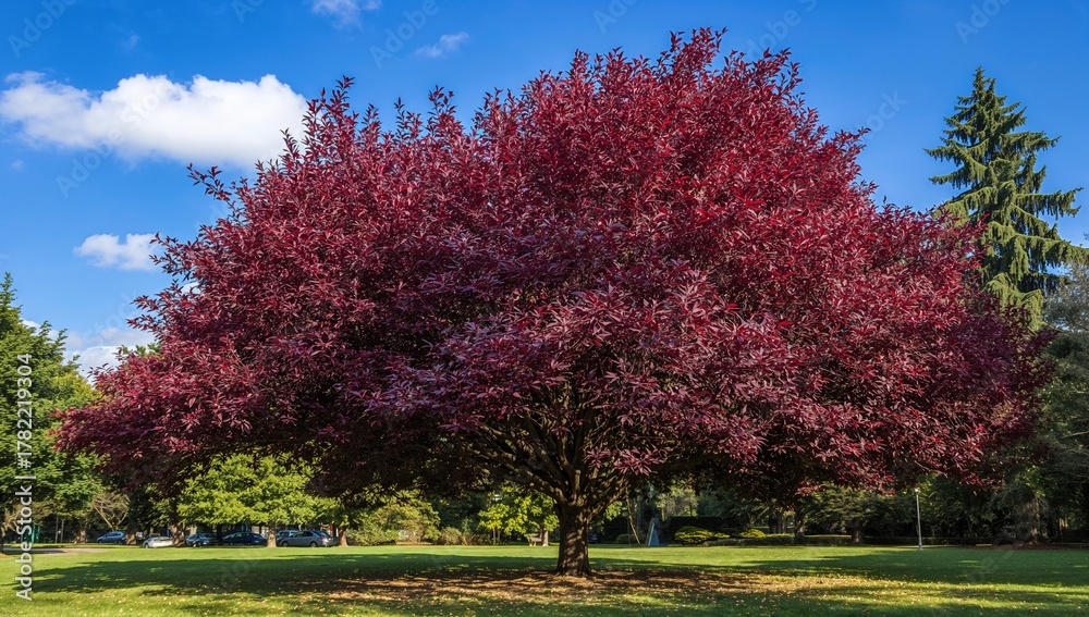 Naklejka premium Crimson King Norway Maple (Acer platanoides Crimson King) in a public garden