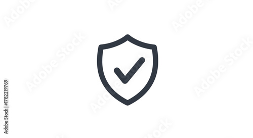 Modern outline style icon representing security and protection, featuring a shield with a checkmark, symbolizing insurance, safety, and verified status. This versatile vector graphic is ideal for