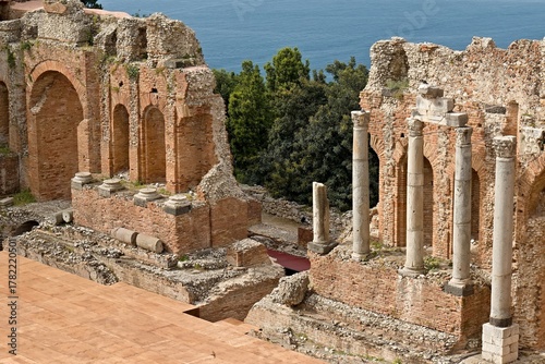 Greek Theatre of Taormina (Teatro Antico di Taormina) was built in the 3rd century BC on the island of Sicily. Italy. Europe.