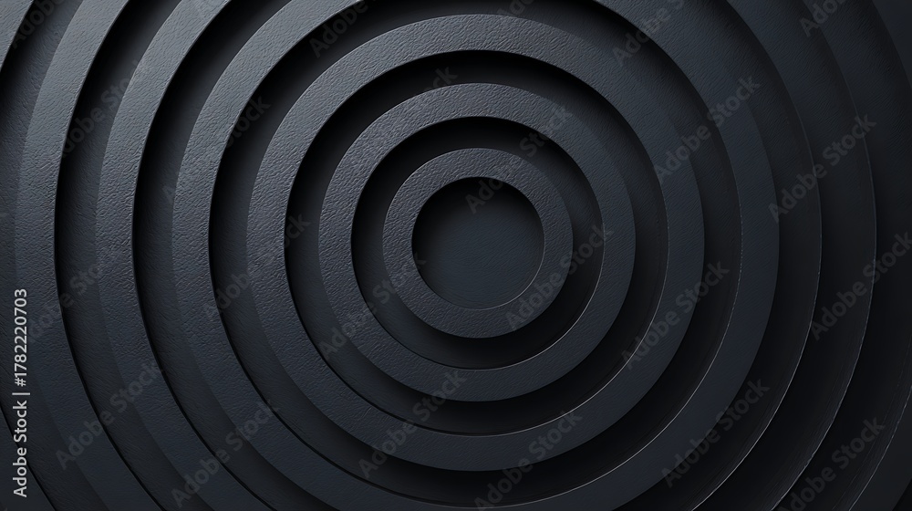 Fototapeta premium Abstract dark background with concentric circles creating a sense of depth and optical illusion with textured surface