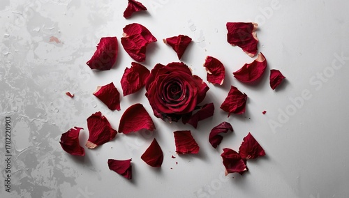 Fototapeta Naklejka Na Ścianę i Meble -  Fragments of a red rose against a white background, ideal for editorial header use