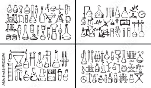 science lab illustration, chemistry equipment sketch, test tube drawing art, laboratory glassware vector, medical experiment design, chemical flask illustration, research lab artwork, biology experime
