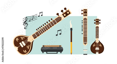 The rich sounds of traditional Indian music with sitar instruments and melodic notes, perfect for cultural and artistic projects
