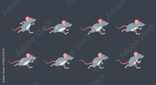 Dynamic cartoon mice running in sequence, perfect for animation or educational content conveying motion and activity