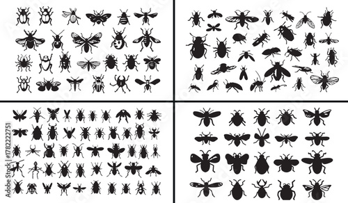  insect doodle illustration, bugs and butterfly sketch, black and white insect art, detailed beetle drawing, entomology line artwork, nature insect design, flying insects vector, bee and beetle illust