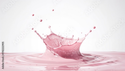 Isolated splash of strawberry milk on a white background, highlighting the playful nature of beverages