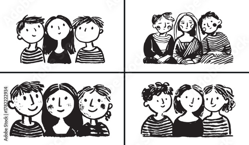 group of people illustration, team friendship artwork, diverse crowd drawing, family and friends sketch, hand drawn community art, teamwork organization illustration, social people doodle, relationshi