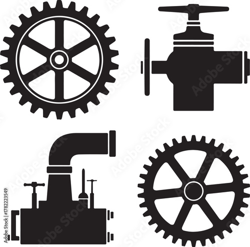 Industrial Mechanical Elements Silhouettes