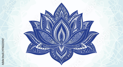 A beautifully detailed blue lotus flower with intricate mandala patterns, symbolizing purity and spiritual awakening.