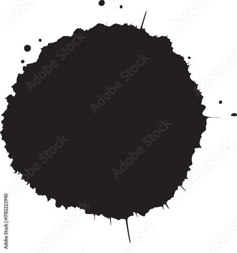 Abstract black ink blot with splatters