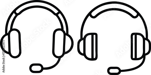 Headset Outlines: Two Distinct Styles in a Simple Black and White Icon Design for Communication, Support, and Technology                              
