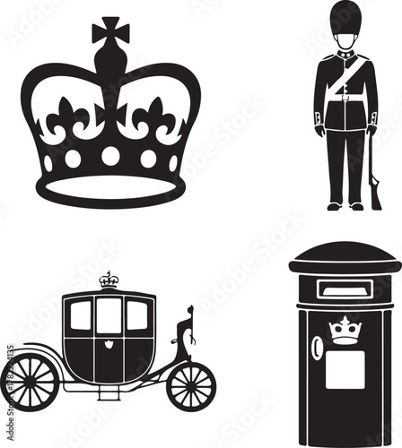 British Symbols Crown, Guard, Carriage & Postbox