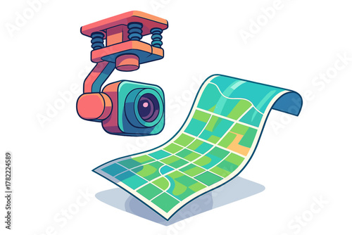 Drone camera gimbal recording geographic map data for navigation and location tracking