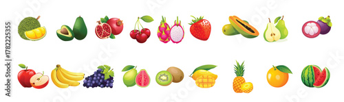 set of fresh fruits icons illustration