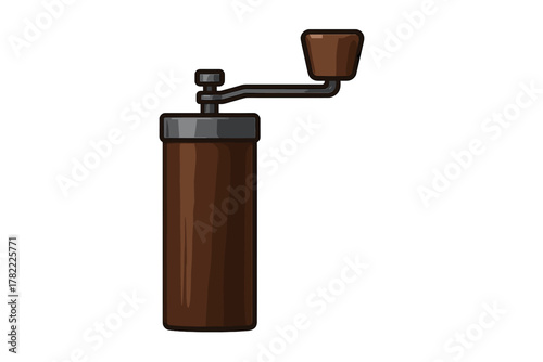 Portable hand crank coffee mill for grinding fresh beans isolated on white background