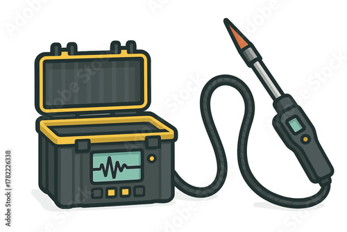 Portable electronic diagnostic device in rugged case with handheld sensor probe and waveform display