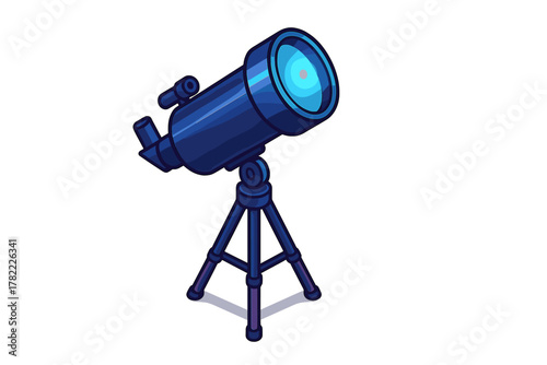 Dark blue astronomical telescope on a sturdy tripod for observing celestial objects and the night sky
