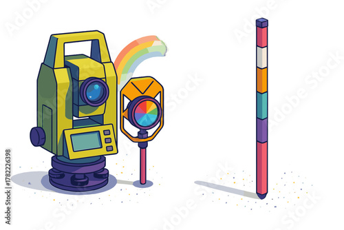 Professional surveying instruments total station prism and leveling rod used for land measurement