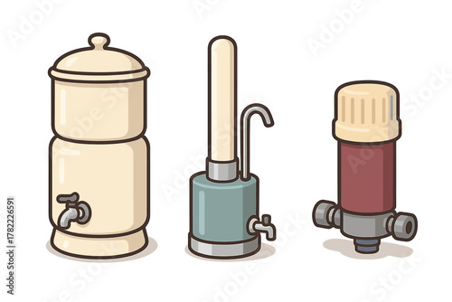 Collection of household water filters including countertop gravity fed and under sink purification systems