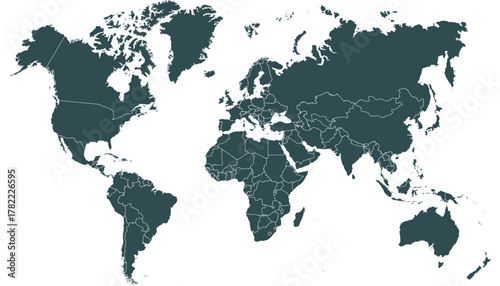 World map. Black modern vector map. Silhouette map.