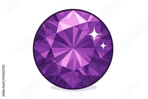 Sparkling purple round faceted gemstone isolated on a white background