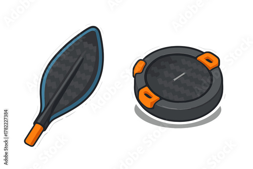 Modern carbon fiber paddle blade and circular device sticker set for sports equipment design