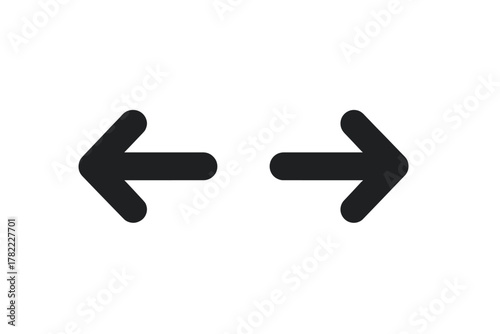 Minimalist design of two thick black arrows pointing horizontally away from each other