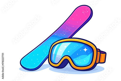 Colorful snowboard and ski goggles set for winter sports and recreation activities