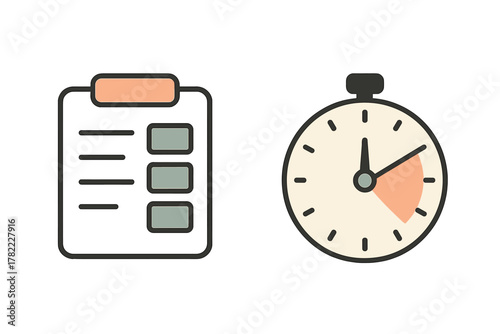 Clipboard checklist and stopwatch timer symbolizing productivity and efficient task management
