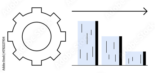 Gear symbol alongside a downward bar graph with arrow suggesting optimization, strategy, or change. Ideal for process improvement, business strategy, performance analysis, change management