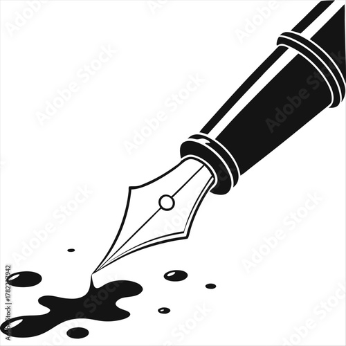 A black ink pen drawing a line with a blot of ink next to it on a plain white background