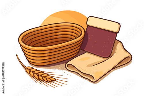 Baking tools and ingredients proofing basket wheat ear dough scraper and cloth