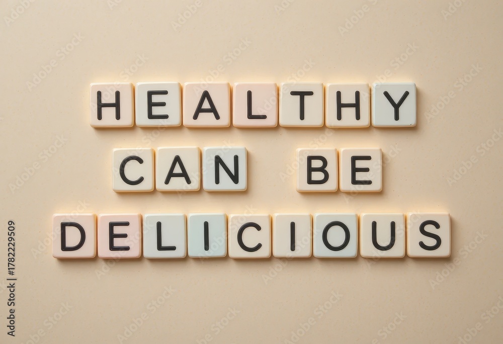 Obraz premium Healthy Eating Message with Letter Tiles on Soft Background