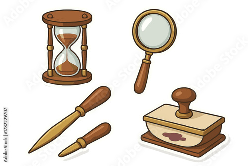 Vintage desk accessories set with hourglass magnifying glass letter opener and ink blotter