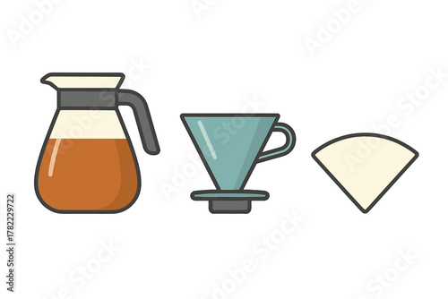 Glass coffee carafe, ceramic dripper, and paper filter for manual pour-over brewing