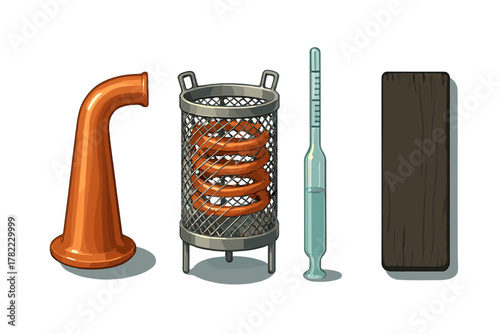 Specialized laboratory equipment set including hydrometer heating coil and copper pipe