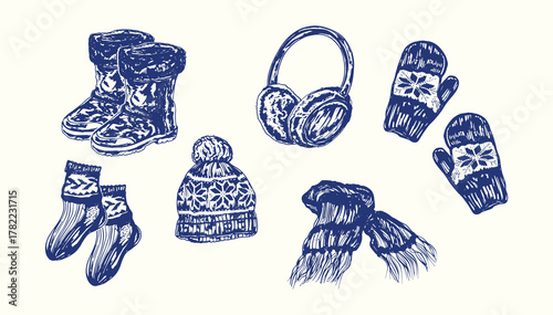 Vintage Winter Clothing Illustration Set