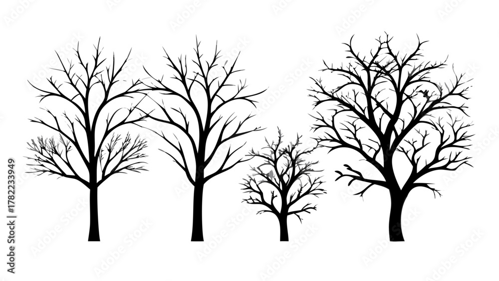 Obraz premium Striking silhouette of bare trees with intricate branches creating a dramatic, artistic natural scene for design projects
