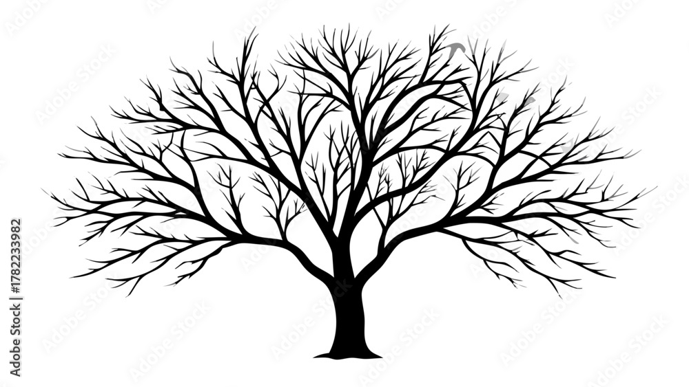 Obraz premium Elegant bare tree silhouette symbolizes winter's stark beauty and natural cycles, perfect for seasonal design projects.