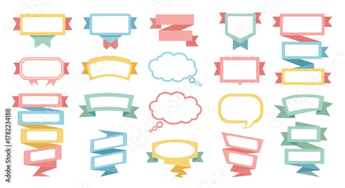 Vibrant pastel banners and speech bubbles offer versatile design elements for creative projects and modern communication