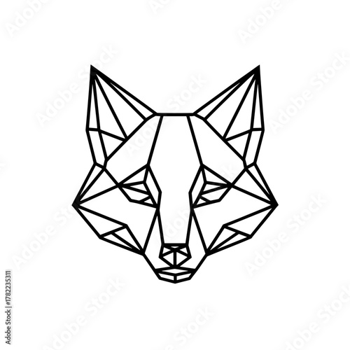 Geometric fox head in black lines on transparent background