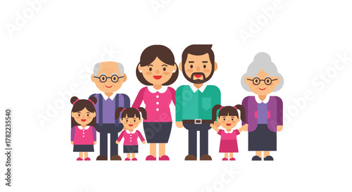 Joyful multi-generational family portrait, celebrating unity and togetherness with happy smiles and vibrant colors