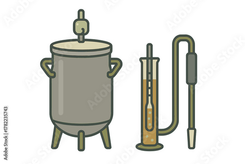 Home brewing equipment set with fermentation vessel and hydrometer testing tools